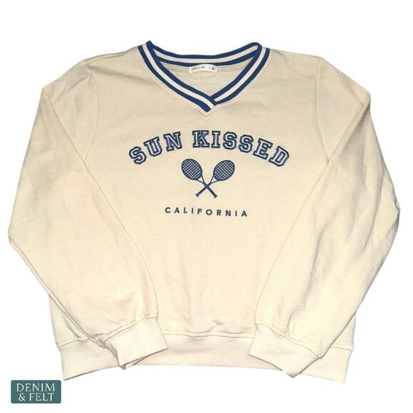 Active USA Sun Kissed California Tennis Retro V-Neck Pullover Sweater S NEW - Picture 3 of 6